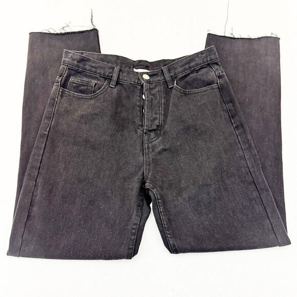 Princess Polly High Rise Button Fly Raw Hem Charcoal Black Denim Jeans Size 6 - Picture 4 of 8